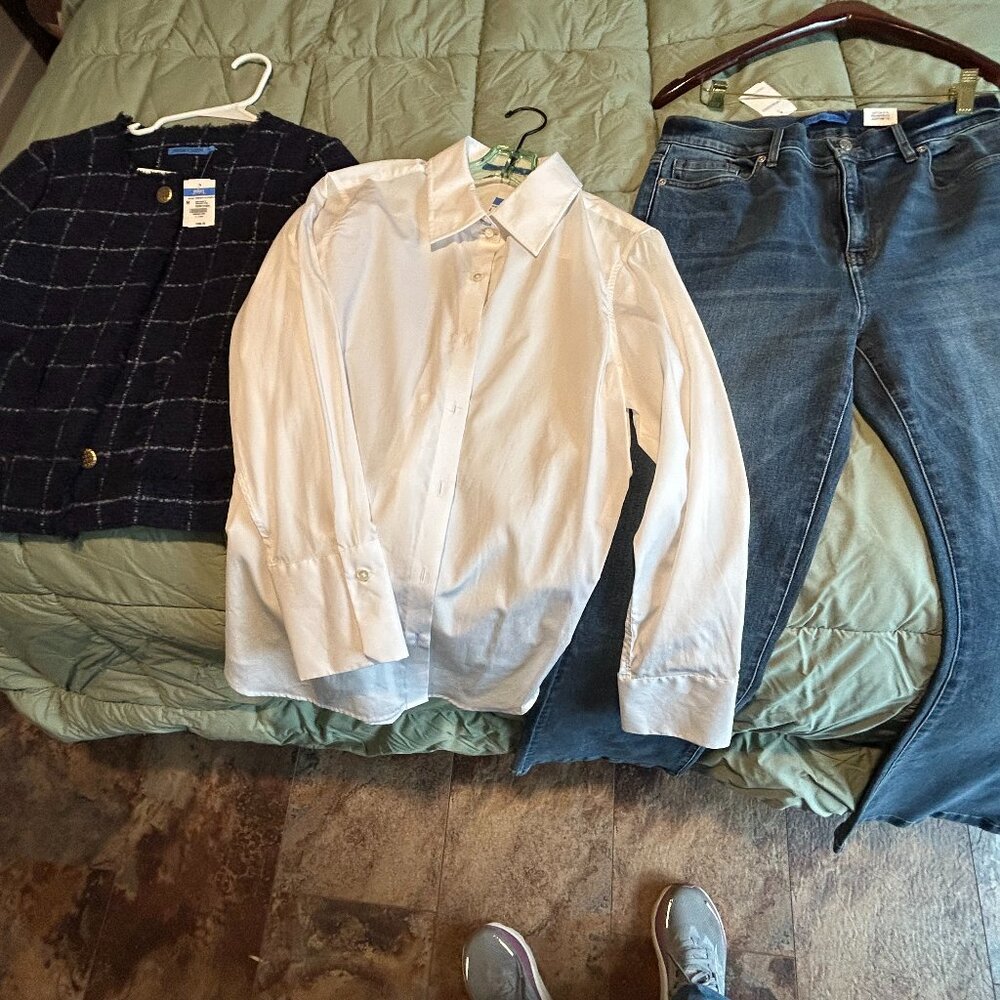 J. McLaughlin Abigail Jacket in Window Pane Navy and White - Picture 4 of 9